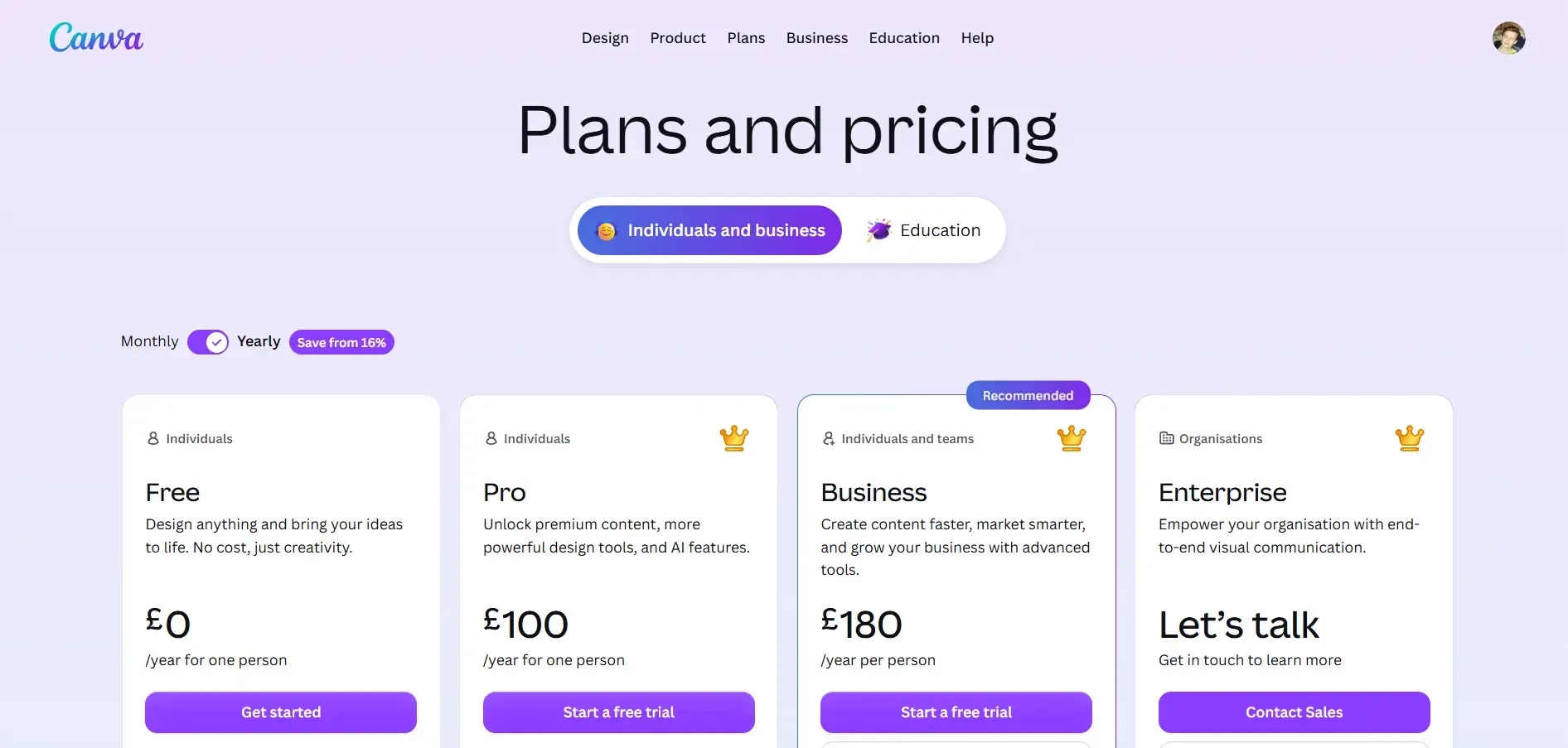 Canva pricing tiers