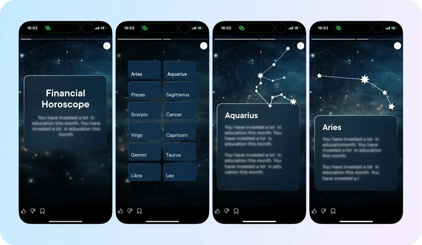 Horoscope-like personalized activity in financial apps