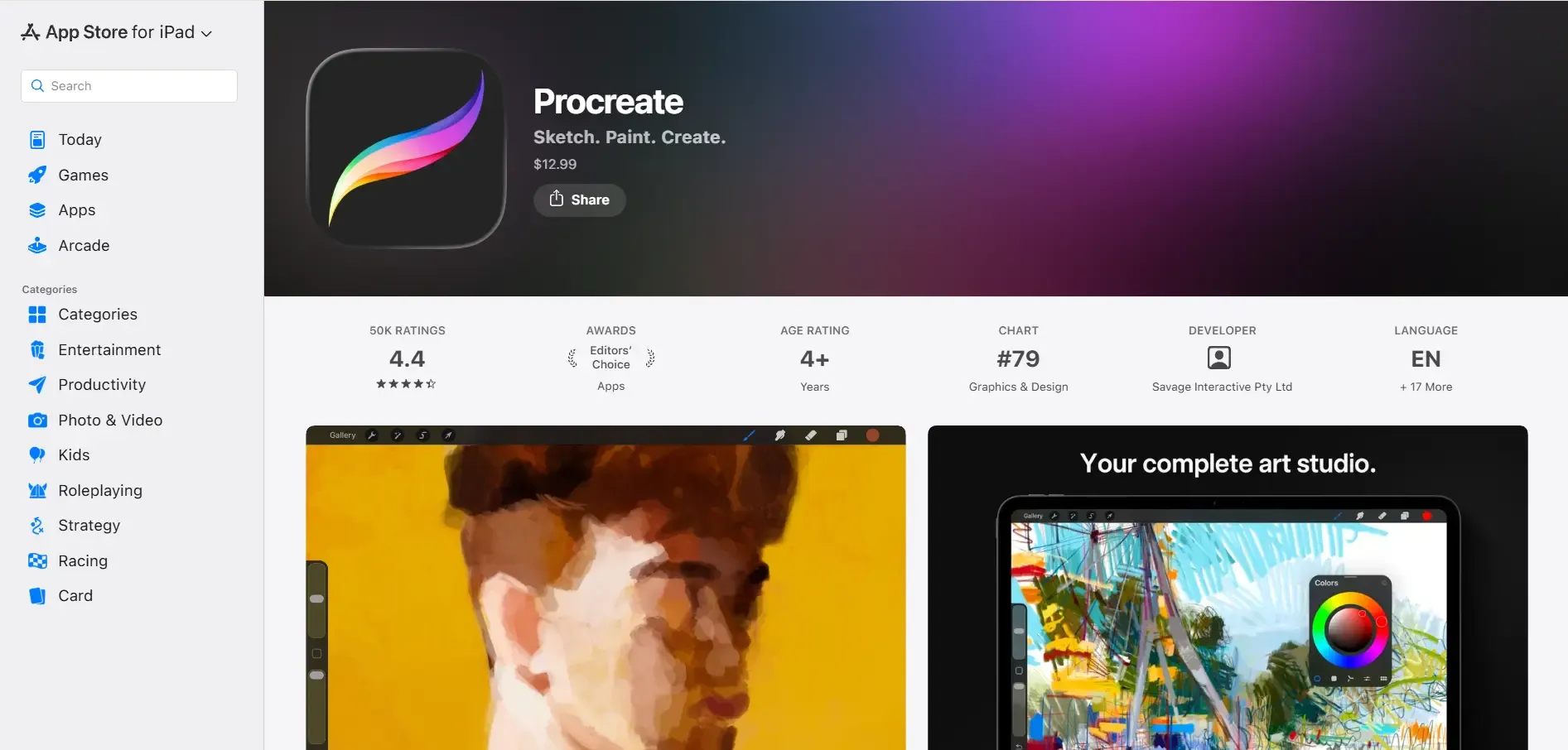 Procreate App Store product page