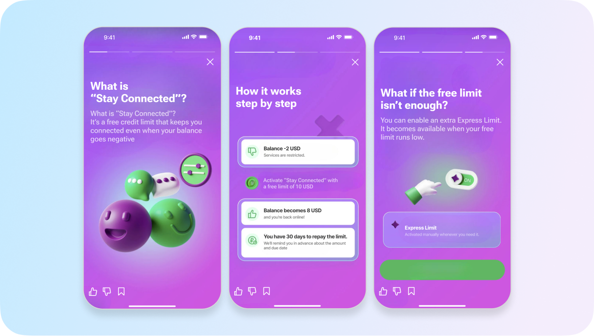 stay connected stories in telecom app